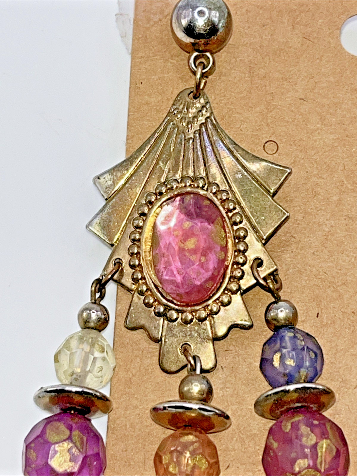 Vtg 1980s Pierced Earrings Multi-Color Chandelier Boho Statement Southwestern