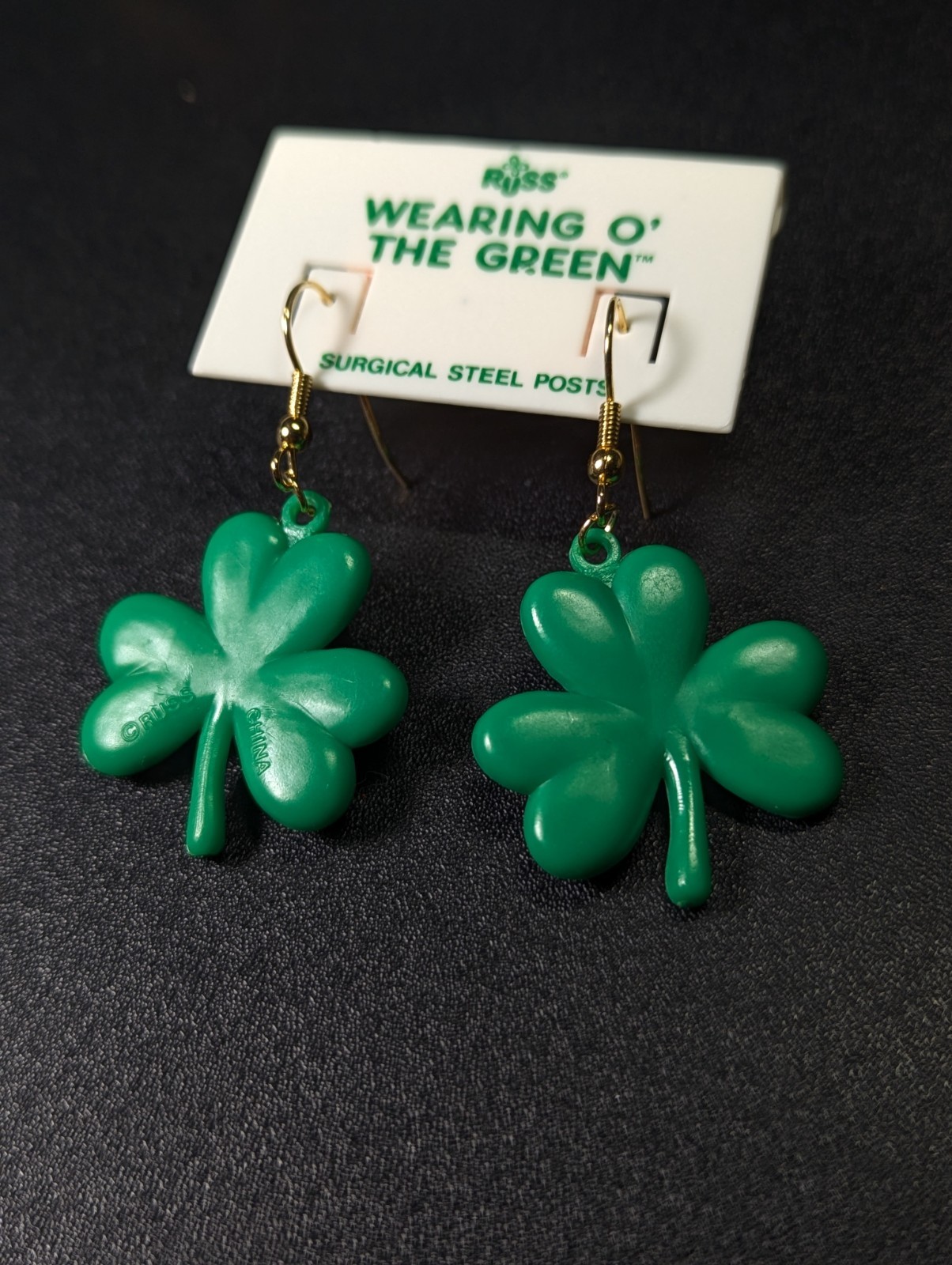 Vintage Russ Green Clover Earrings Saint Patrick’s Day Earrings Unused