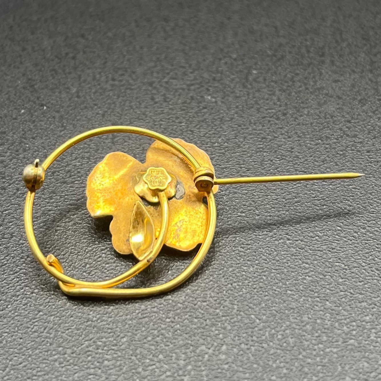 Creed 12K Gold Filled & Sterling Enamel Flower Brooch Mid Century Pearl Pin
