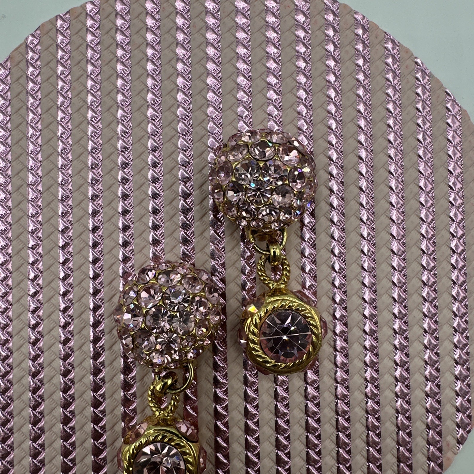 Vintage Sparkling BLANCA Clip on Pink Rhinstones Dangle Earrings. See pics.