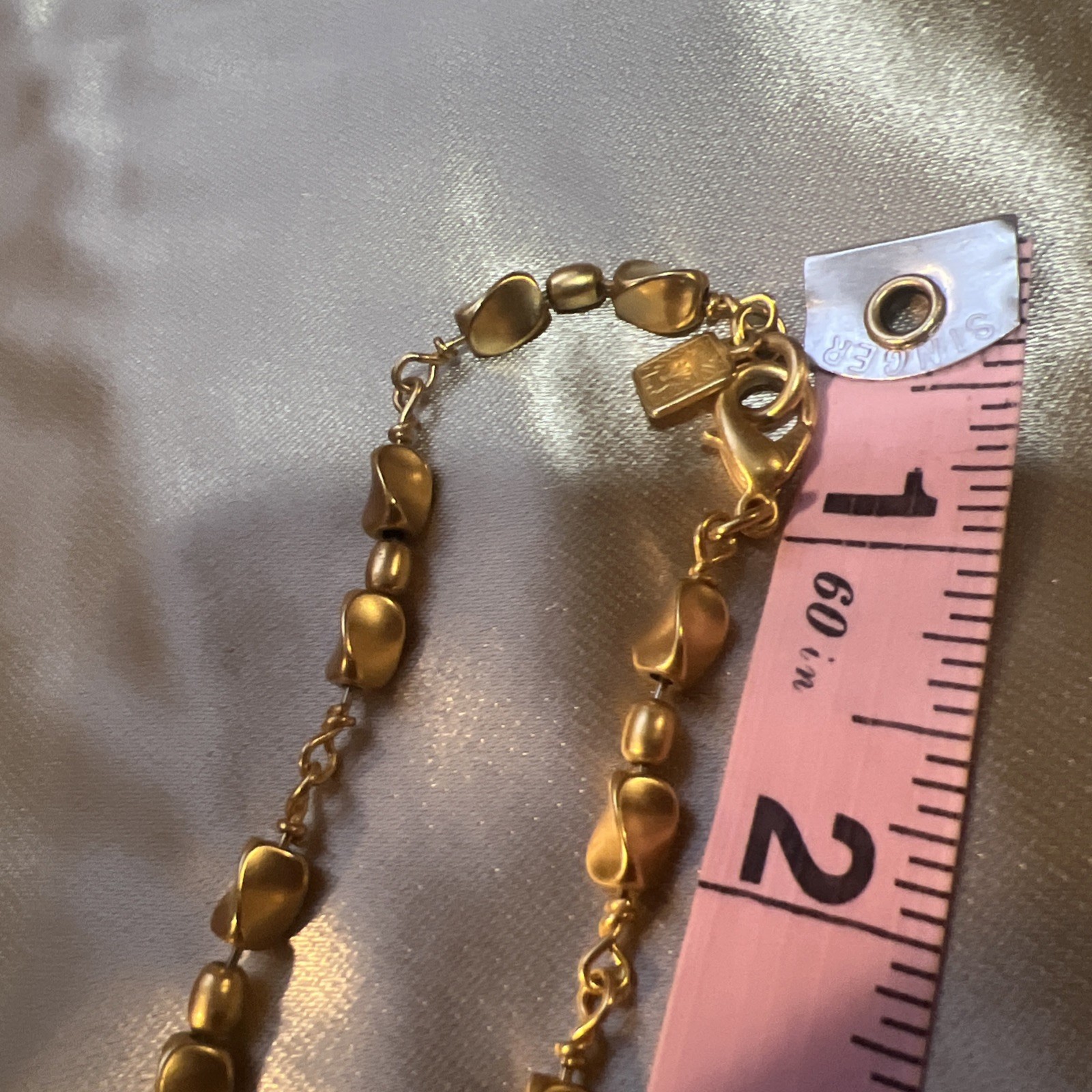 Vtg Designer Anne Klein Brushed Matte Goldtone Chain Necklace Lion Tag Tassel