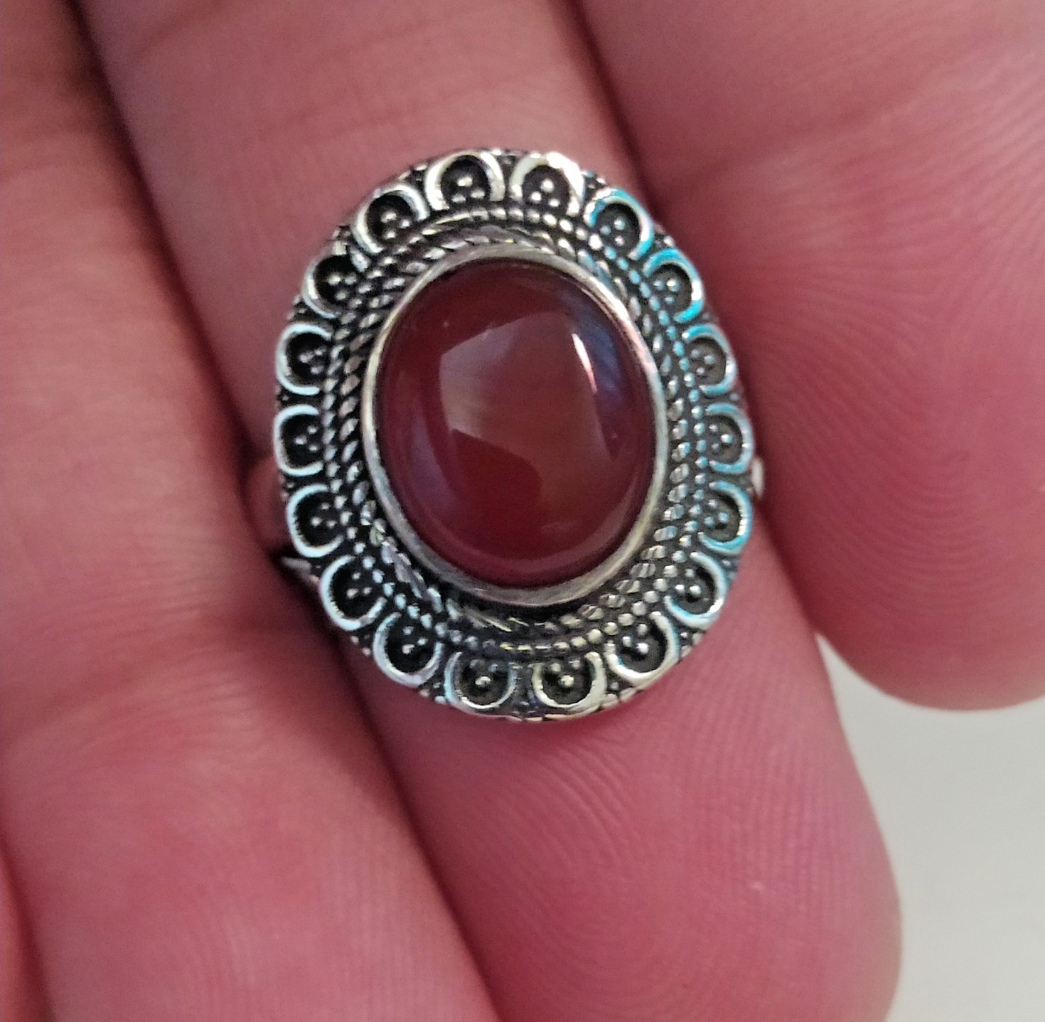 Ancient Vintage Victorian Sterling Silver Ring Red Carnelian Stone Size 9