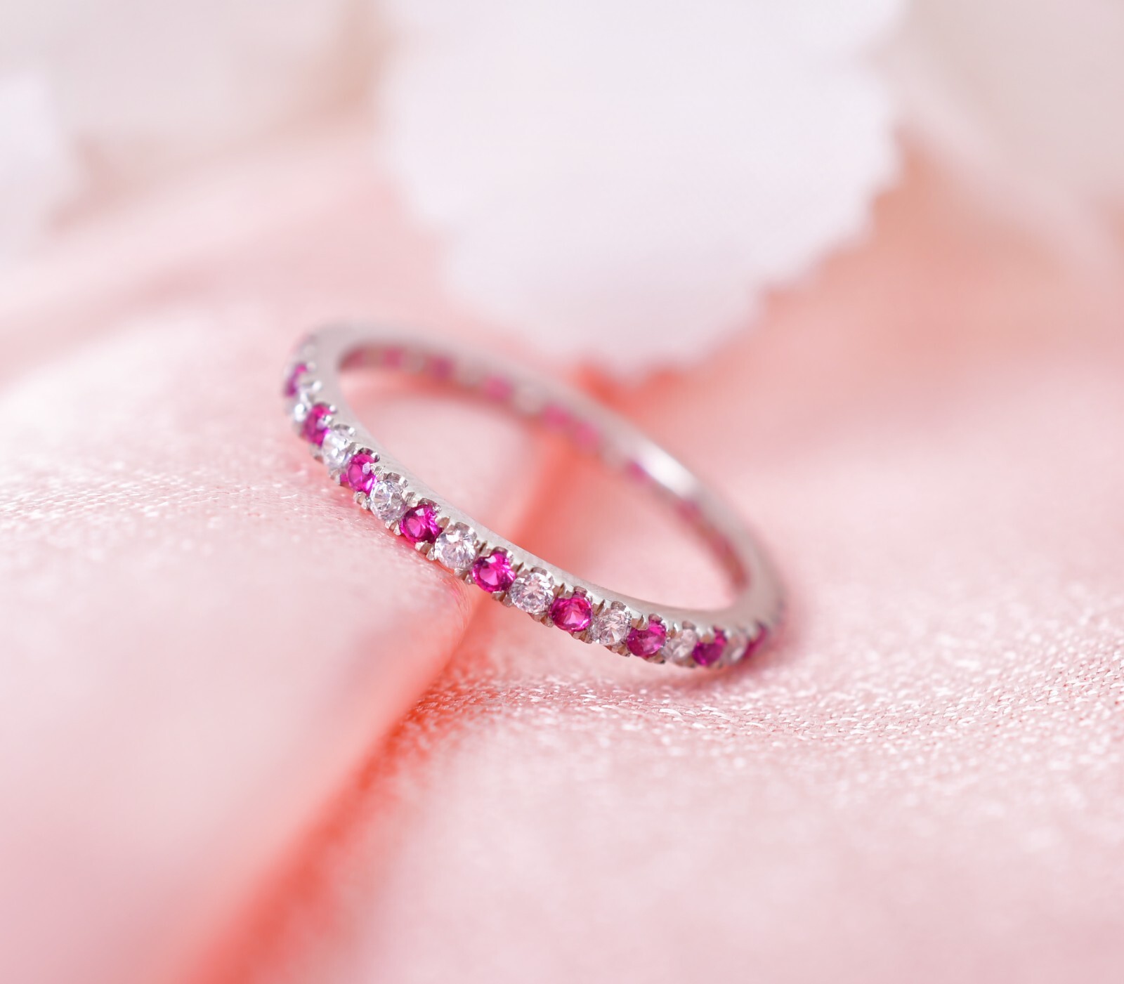 Ruby With Diamond Eternity Band Wedding Matching Ring Bridal Ring Gifts for Love