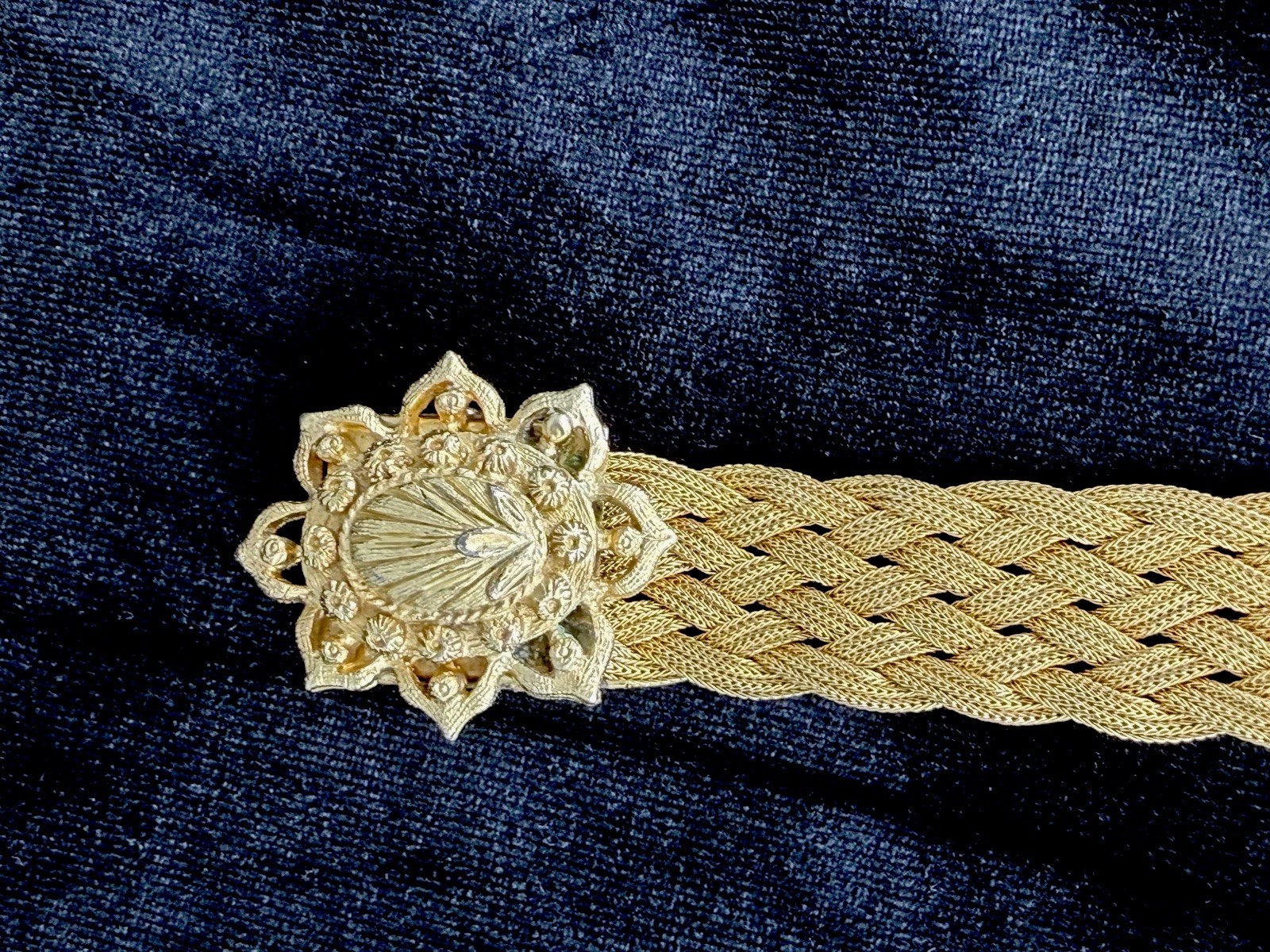 Victorian Antique Gold Filled Woven Mesh Slide Bracelet Tassel Fringe C.1900