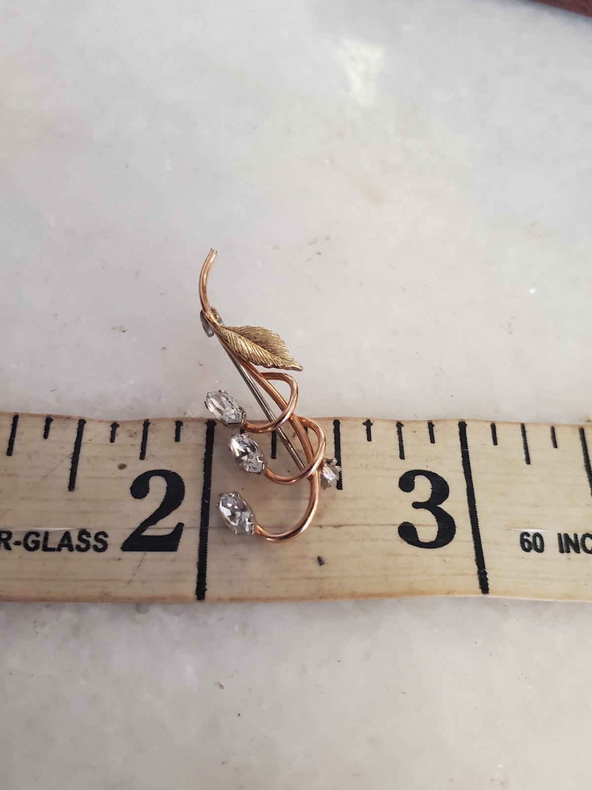 Vintage Krementz NIB 2 Tone Yellow Rose Gold Plated Leaf Crystal Pin