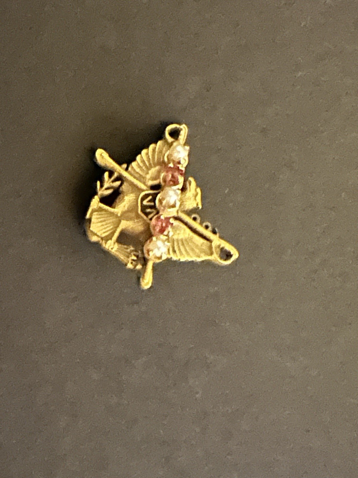 14kt Gold 1920’s Scabbard & Blade Engraved Eagle Military Pin w/Pearls Gemstones