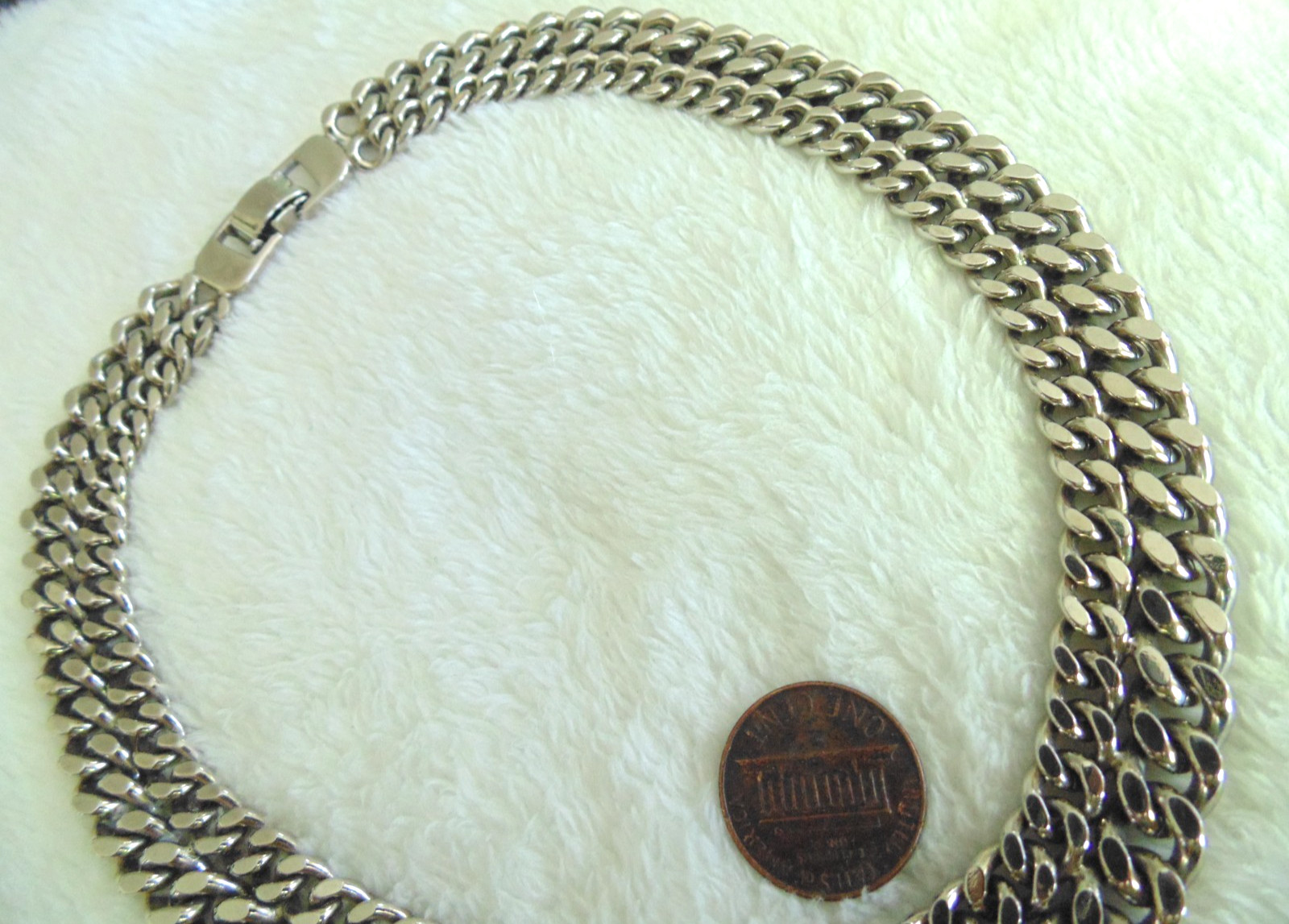 Vtg Thick Double Layer Silver tone Curb Link Chain Choker Collar Necklace Emo