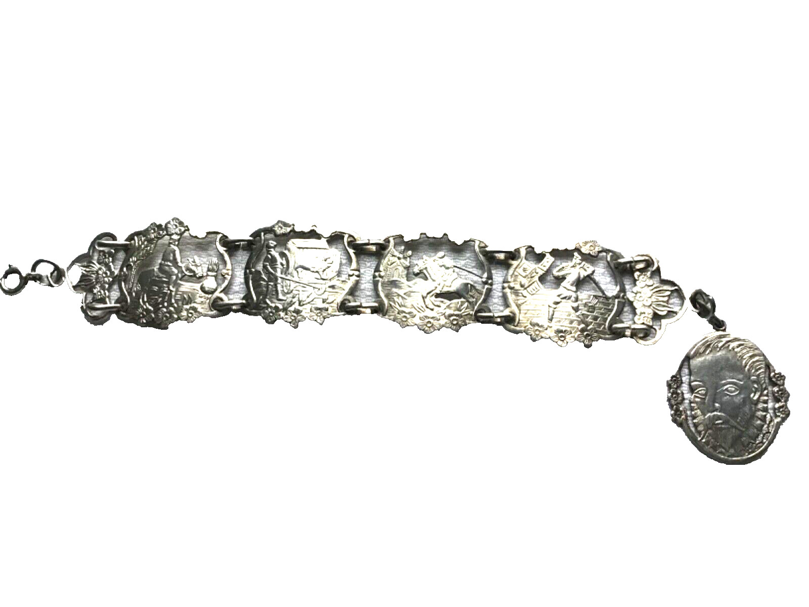 Militaria Bracelet Spain Unusual Scenes on Links VINTAGE Estate Jewelry Unique