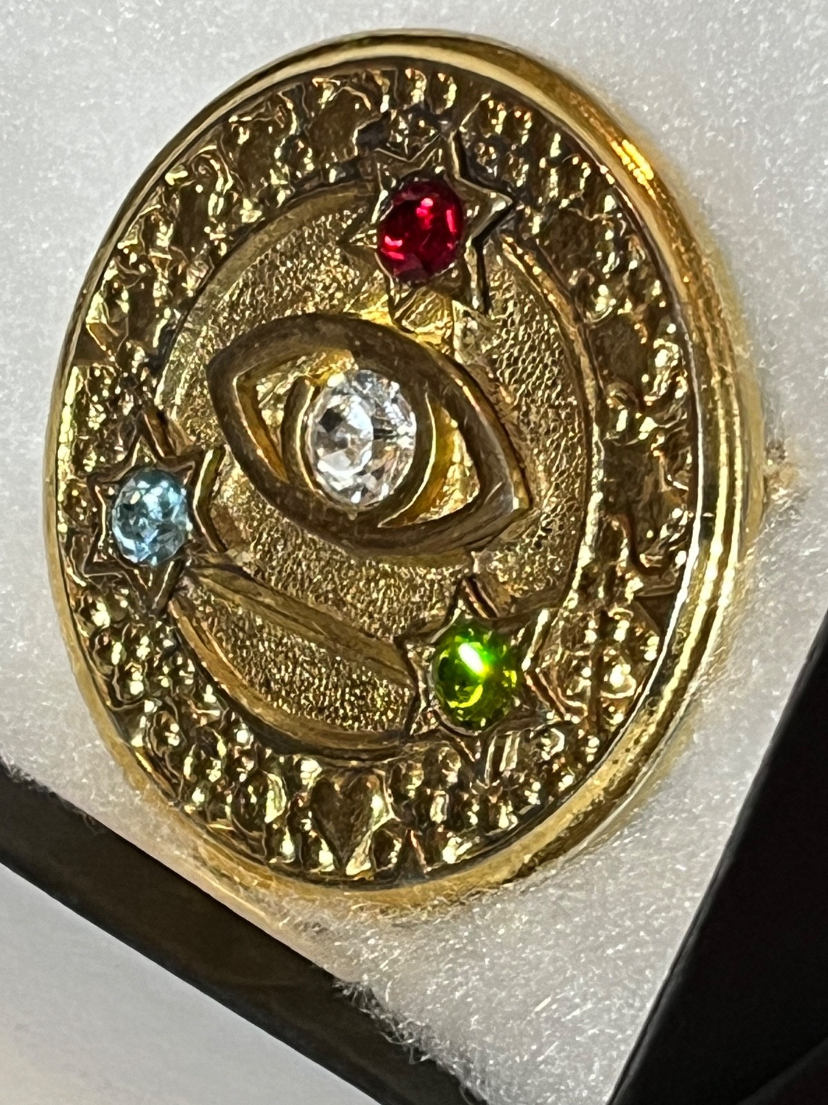 Vtg. Jewels Third Eye Charm, Authentic Rhinestone pin Brooch lucky charm Signed