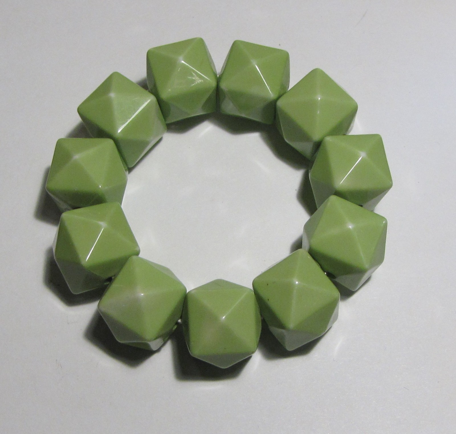 Vintage Lime Green Plastic Block Bead 3/4″ Wide Stretch Bracelet