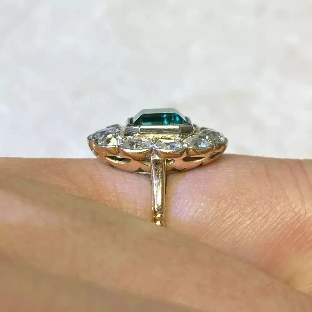 4.54Ct Vintage Art Deco Asscher Lab Created Emerald Wedding 14K Gold Finish Ring