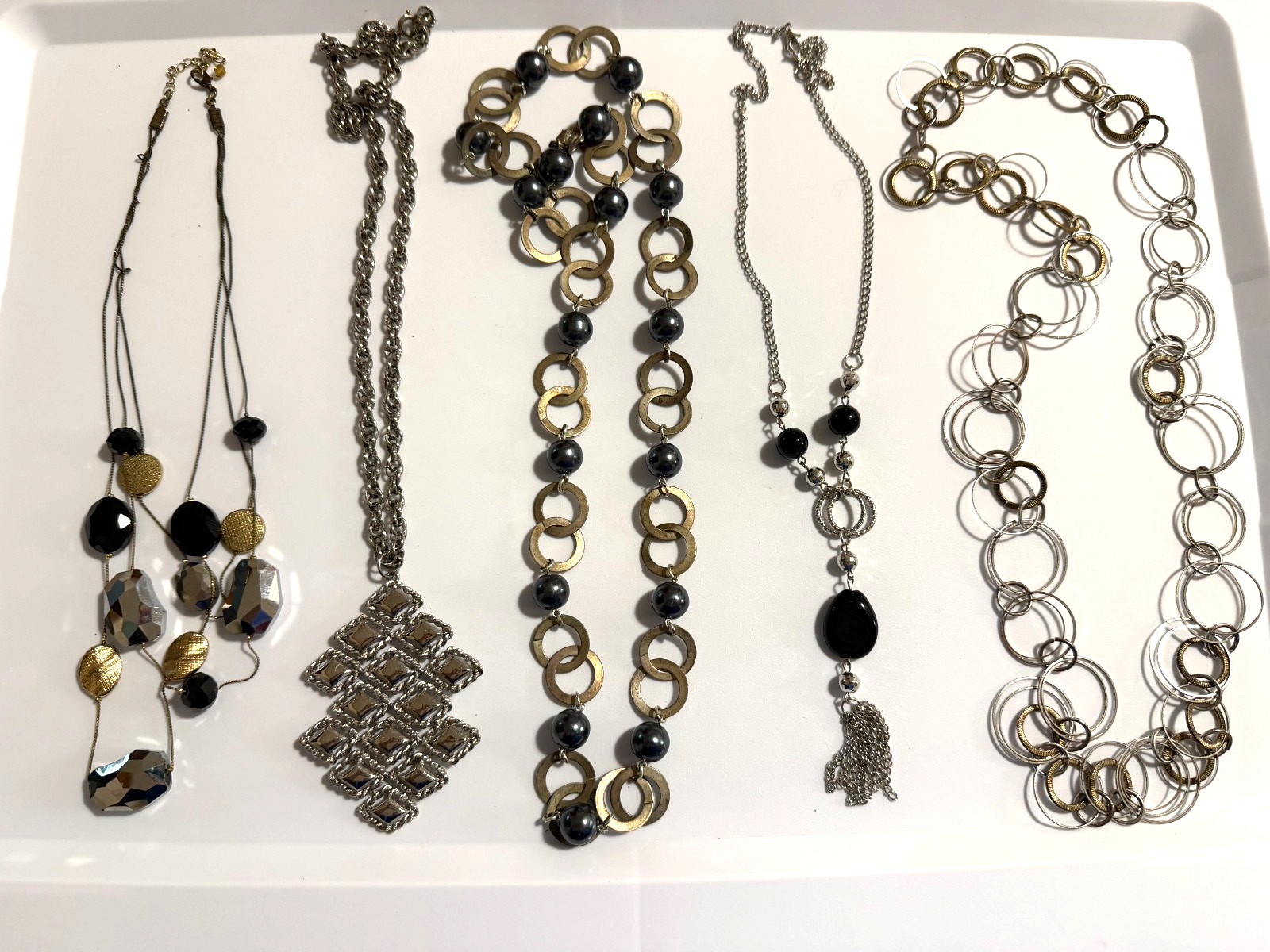 Mixed Metal Vintage Costume Necklace Lot Grunge Goth Retro Chain Spheres Pendant