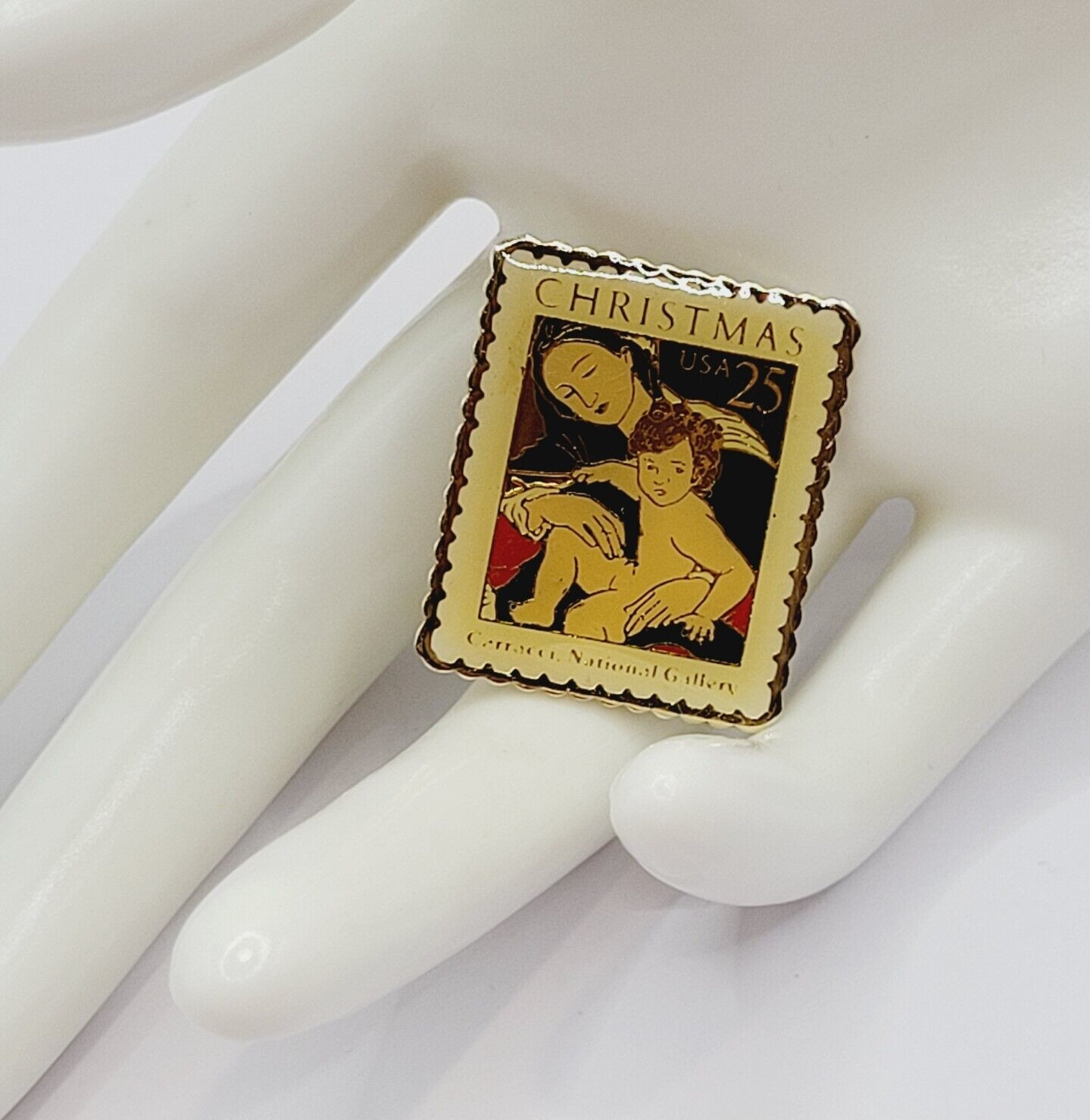 Madonna Child by Carracci USPS Stamp Small Metal Enamel Lapel Scatter Brooch Pin