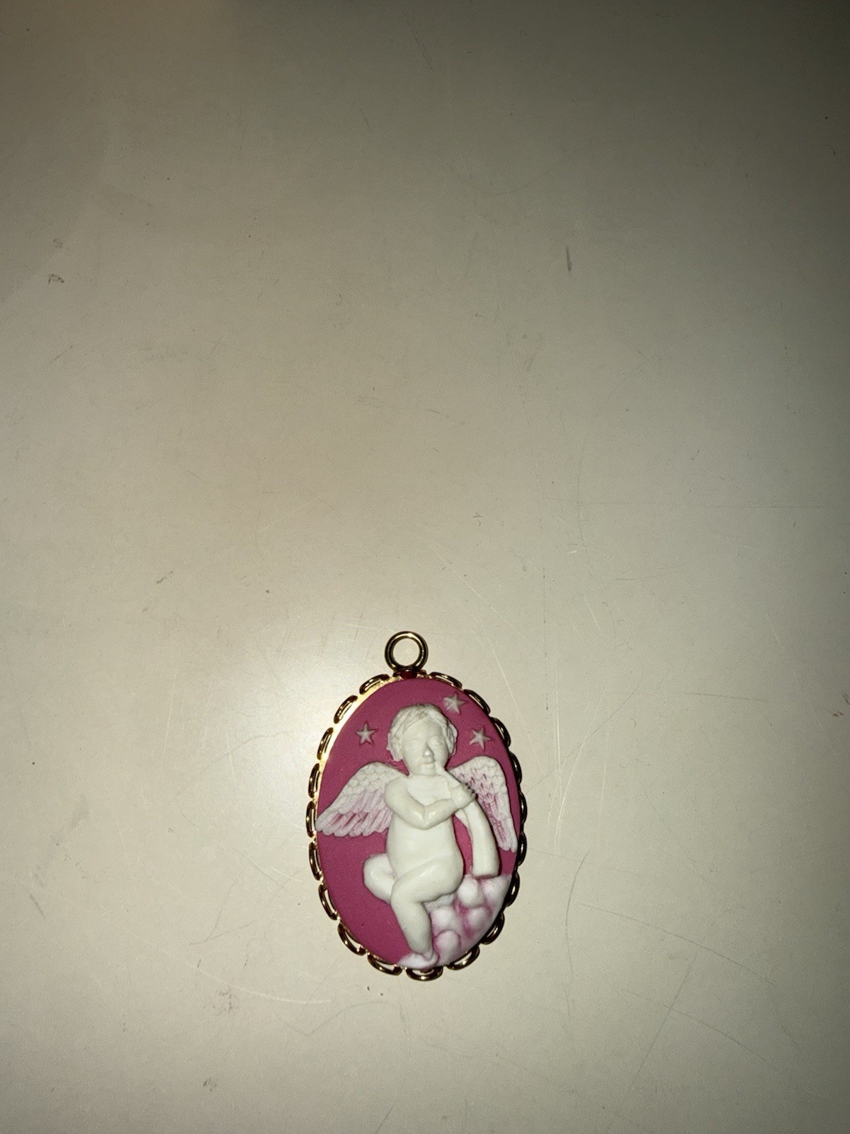 Vintage 80’s Pink White Gold Tone Angel Cherub Pendant