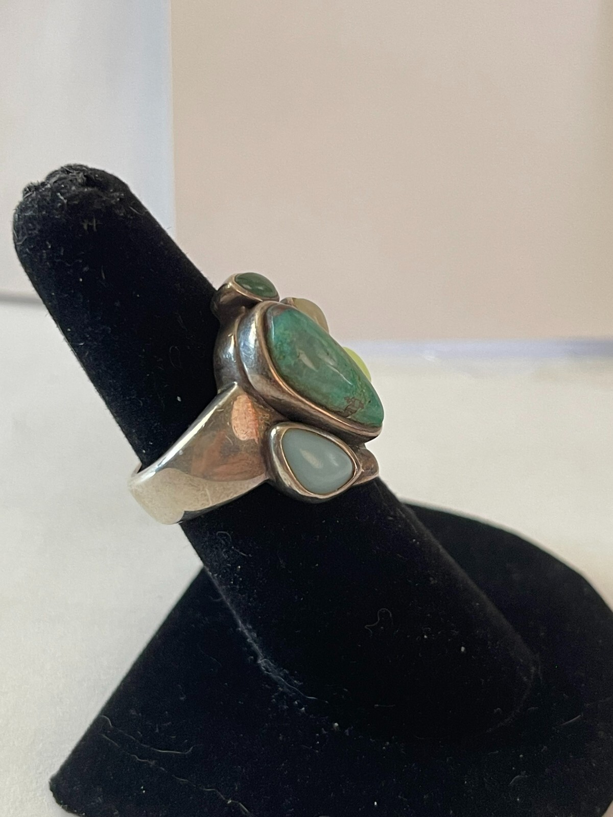 Vintage Modern Sterling Silver Turquoise Multi Stone Ring Size 7.25 (12gr) NICE!