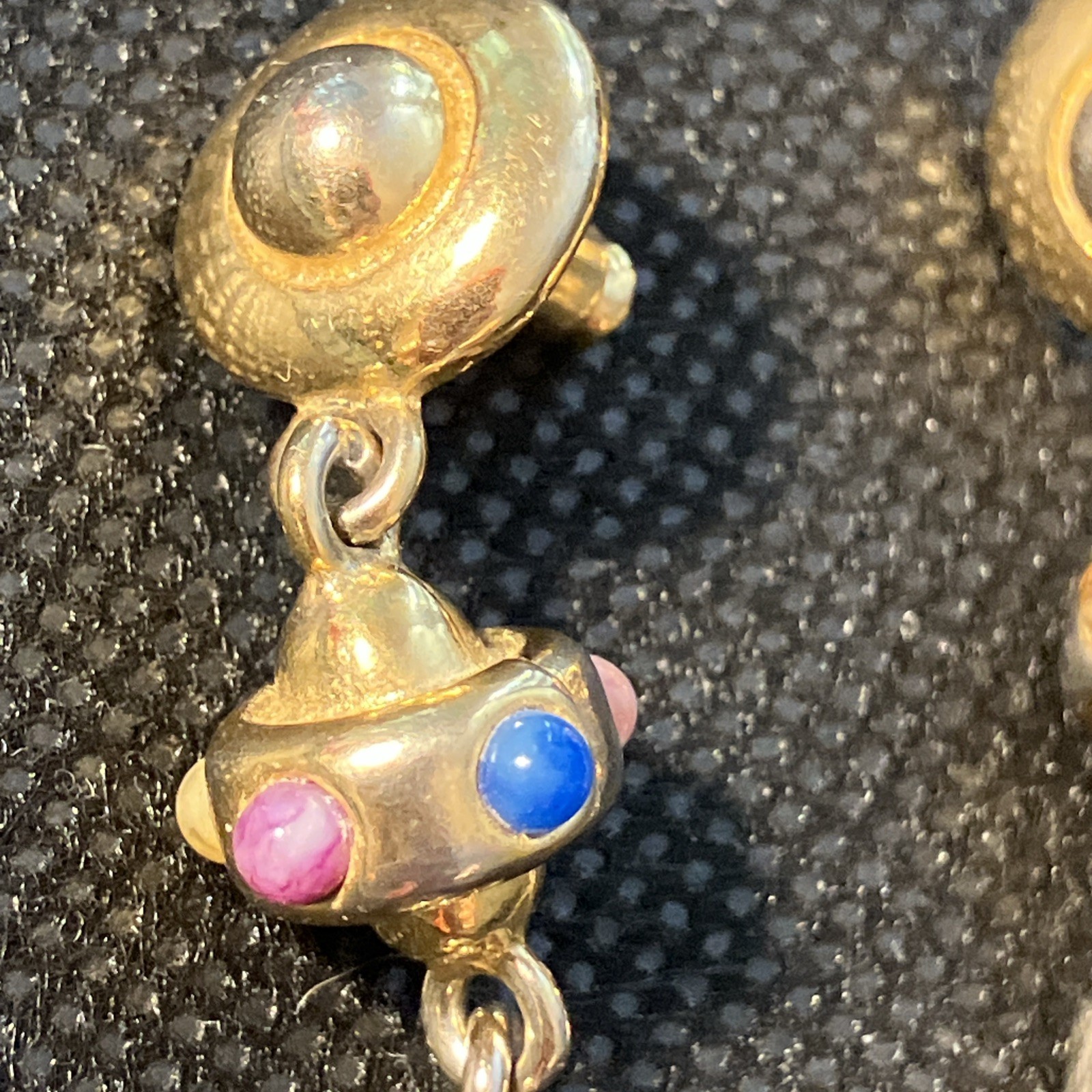 Gold Tone Earrings Pierced Cabochon Stones Stambouli Style