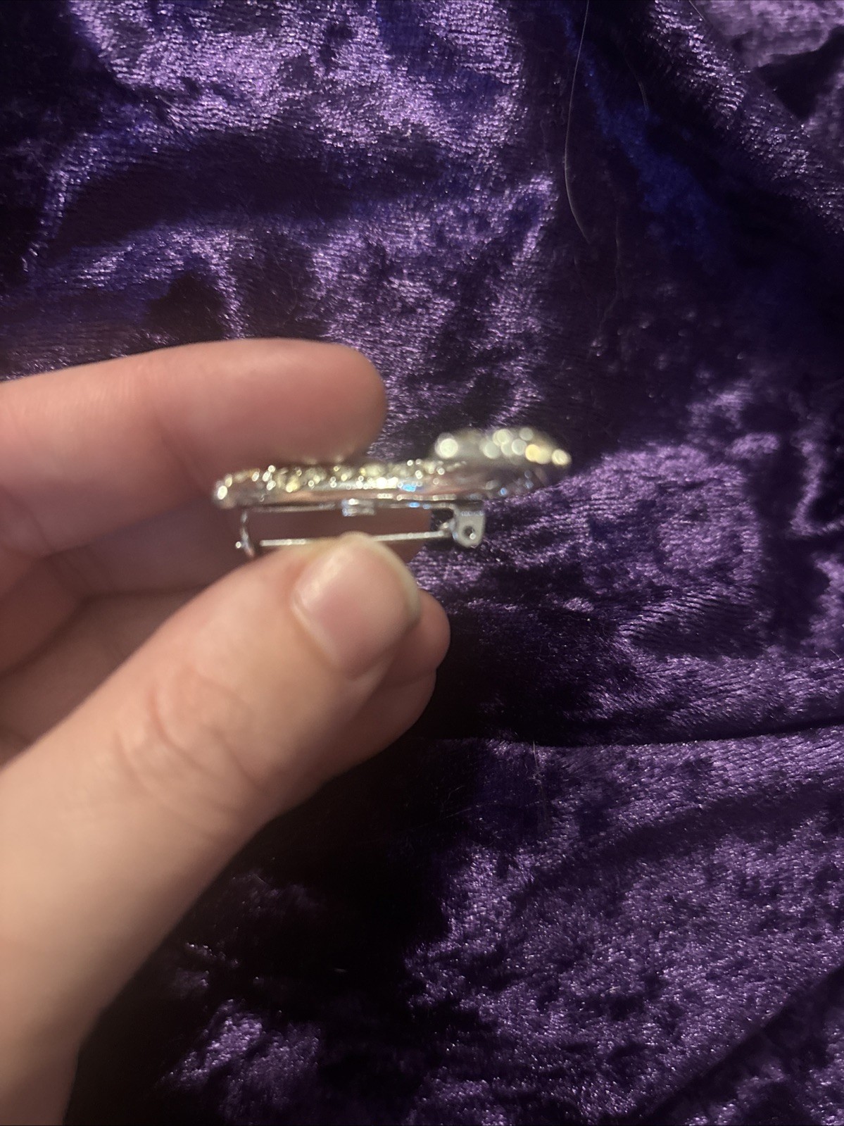 Silver Plated With Clear Stones Crescent Moon Brooch