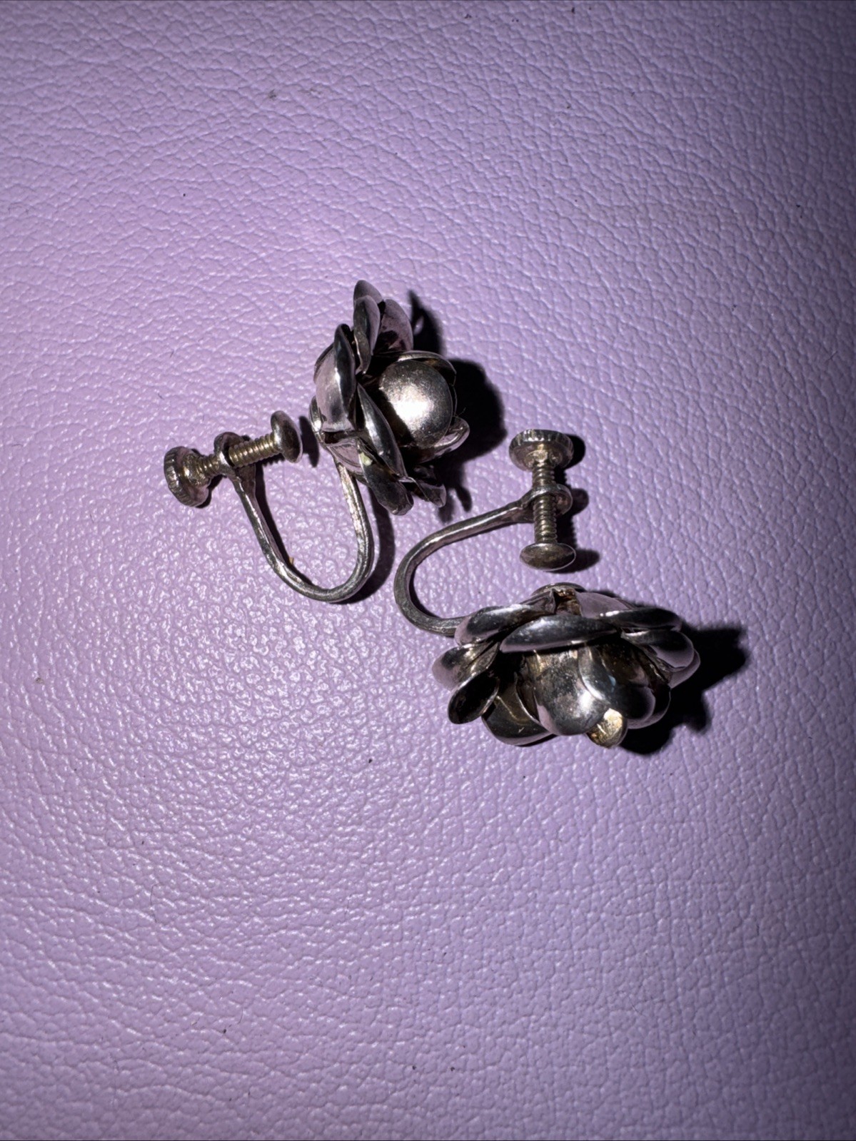 Vintage Sterling Sterling Flower Earrings Screw Back None Pierced Ears Handmade