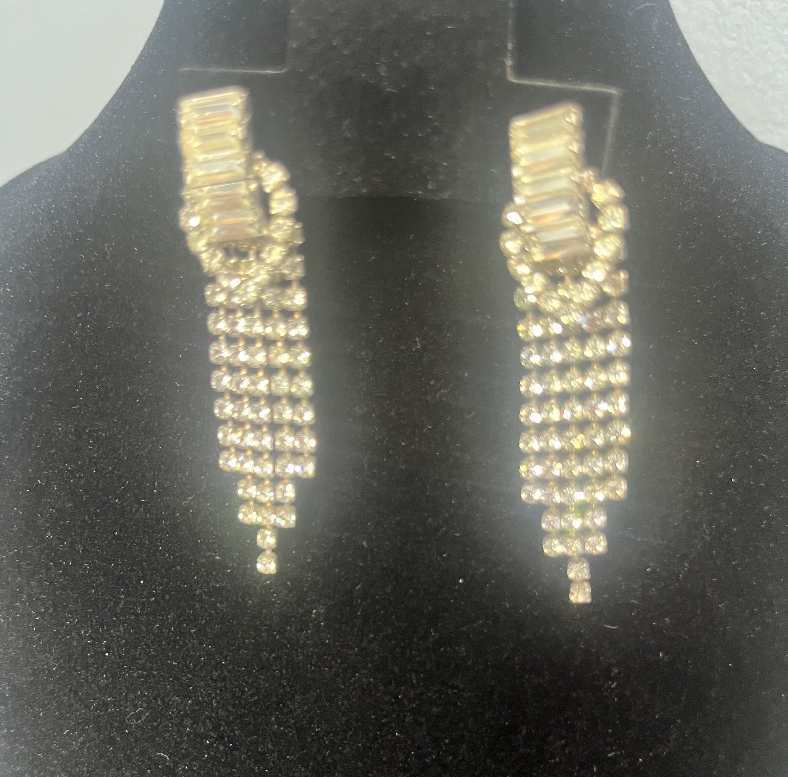 Vintage Rhinestone Cascade Pierced Earrings & 3-Row Stretch Bracelet Set
