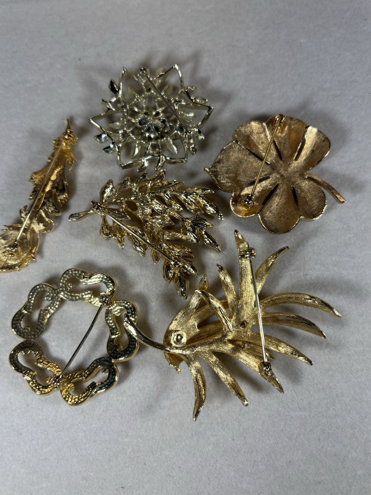 Vintage Gold-Tone Brooches, Unbranded, Lot of 6