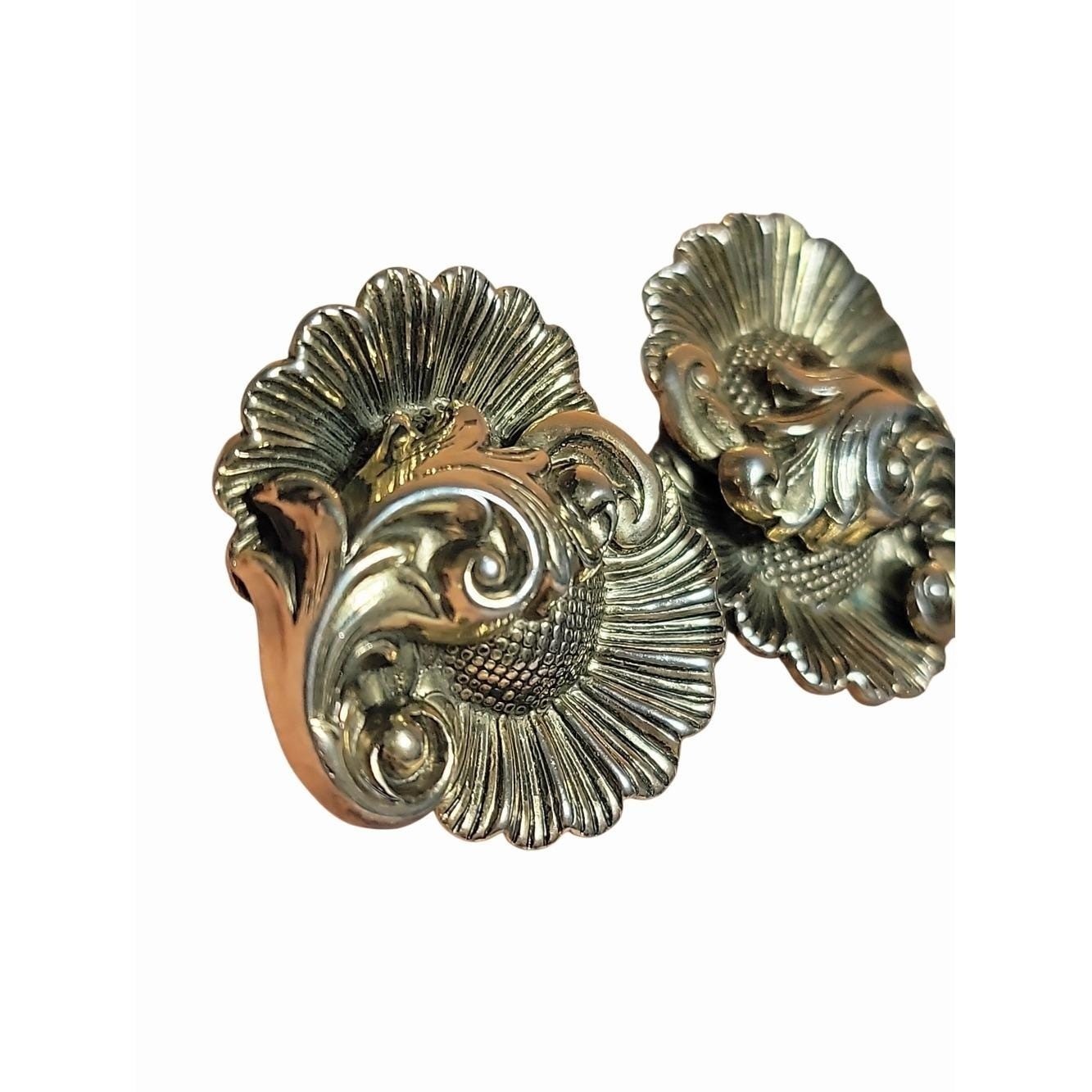 Vintage Gold Tone Floral Sunburst Clip On Earrings Scroll Statement 1.5″