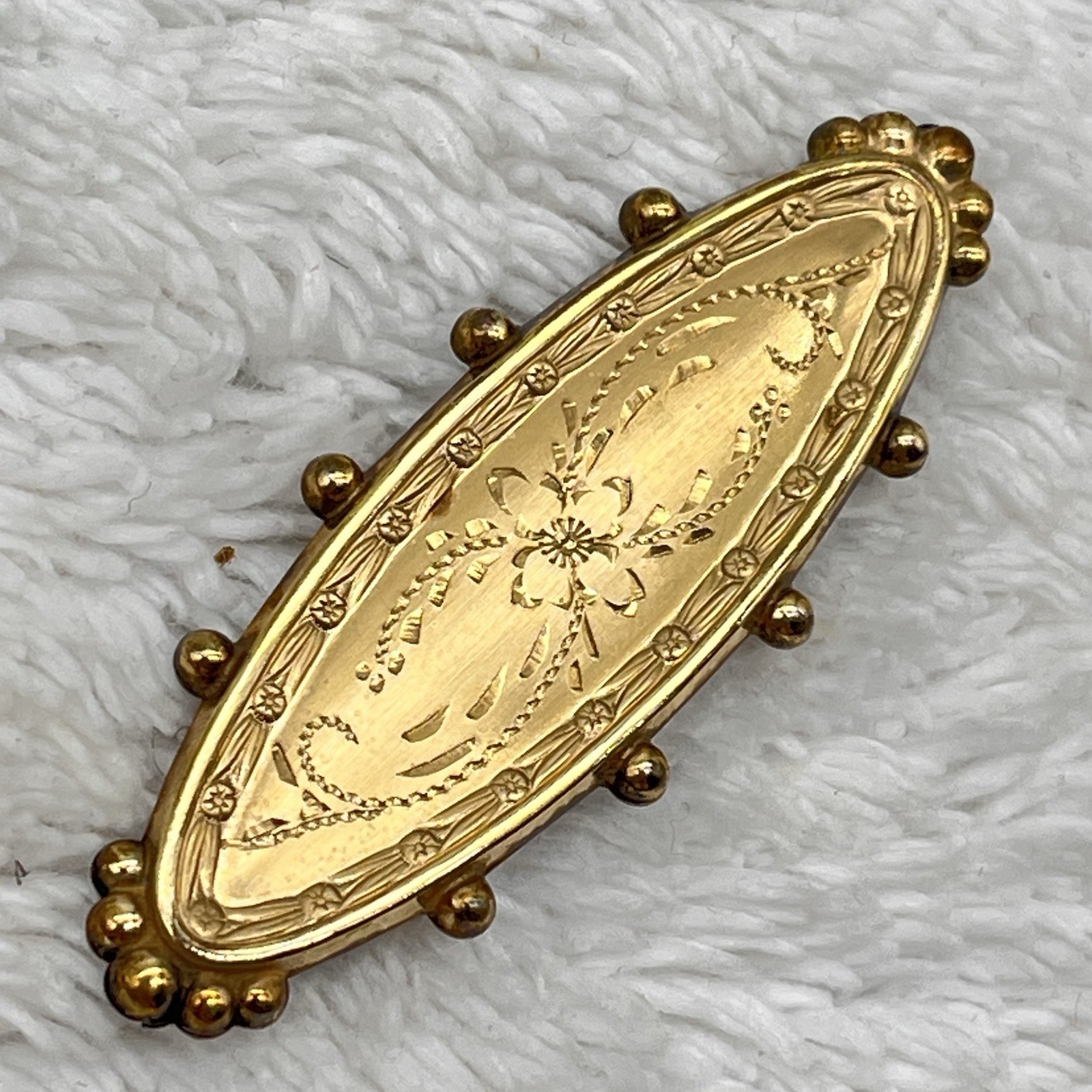 Vintage Gold Filled Brooch Engraved Victorian Revival Signed A & Z 1/20 14k GF
