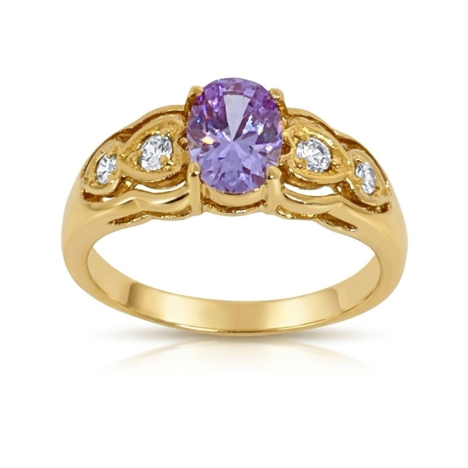 Vintage 1980s Ring Size 4 Lavender CZ Prong Set Gold Plated Band – 14J