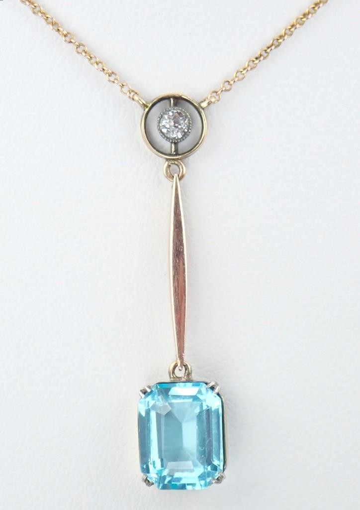 Fab Antique Edwardian Rose Gold Blue Paste White Sapphire Pendant Chain Necklace