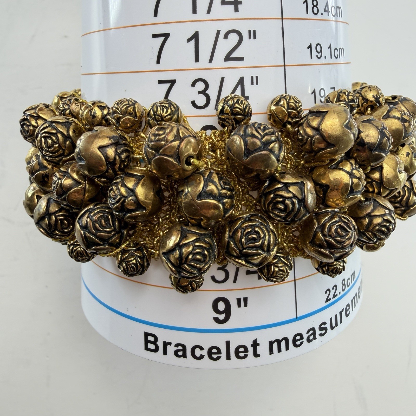 VTG Gold Tone Metal Rosebud Bracelet Stretch Individual 100+ Rosebuds Textured