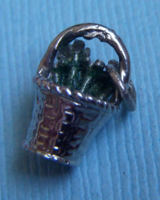 Vintage enamel flower basket sterling charm