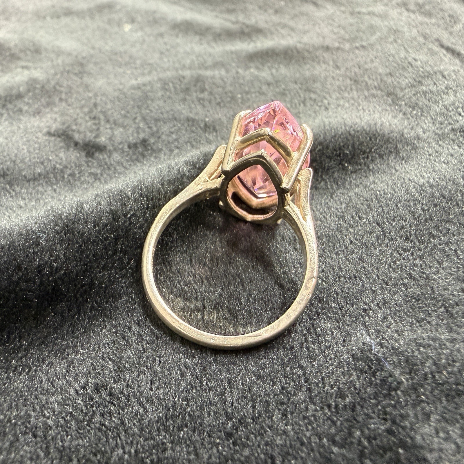 Vtg Sterling Silver Ring .925 Sz 7 Large Marquis Pink Stone Cocktail Statement