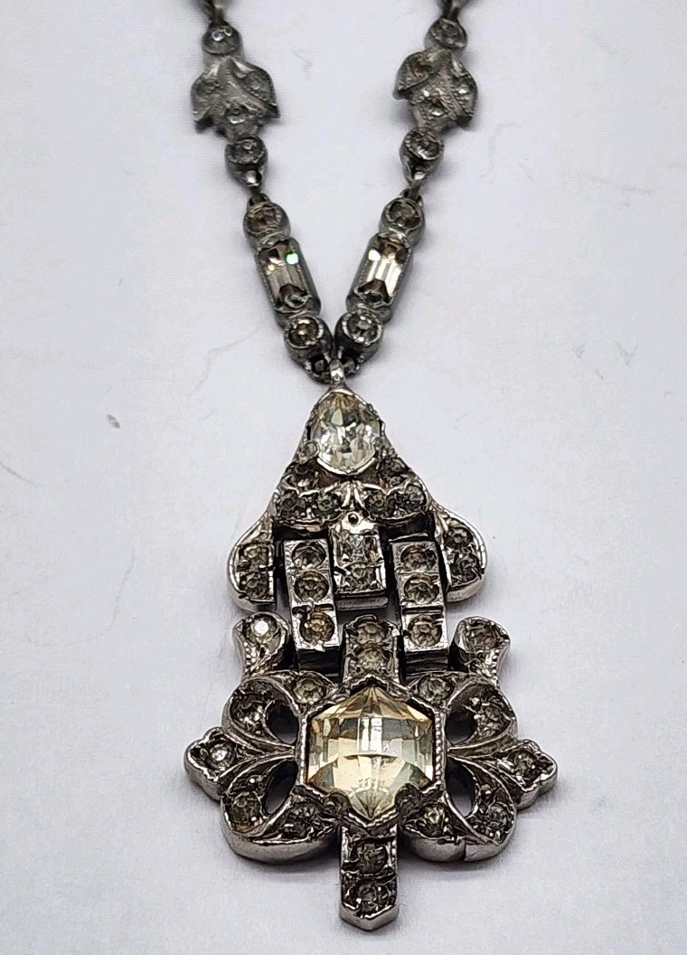 Art Deco Paste Rhinestone Festoon pendant Necklace 1920s antique