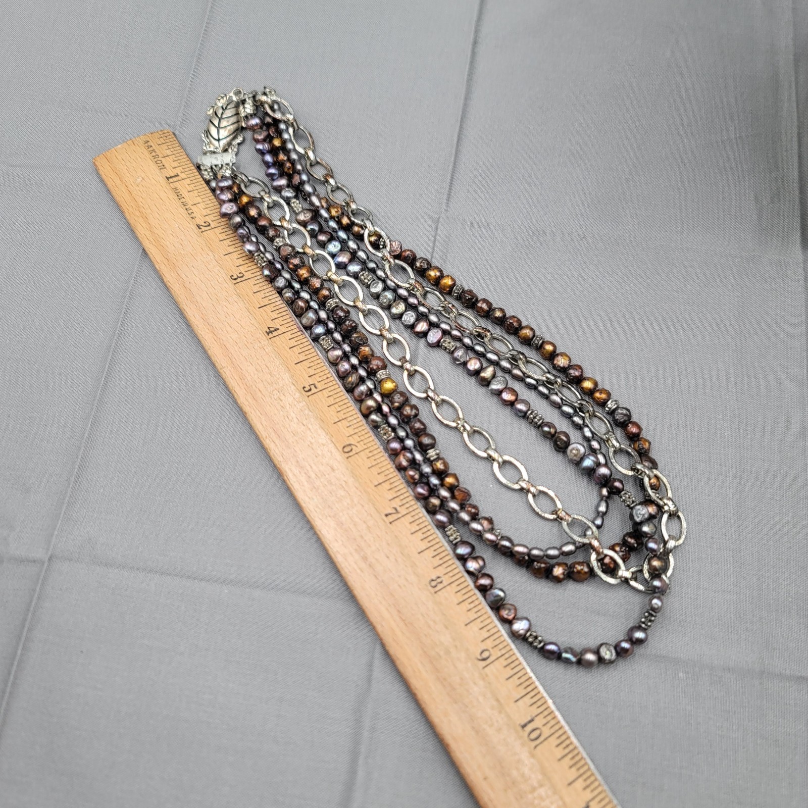 Vintage Multiple Strands PEARLS Bead Necklace Silver tone 18″
