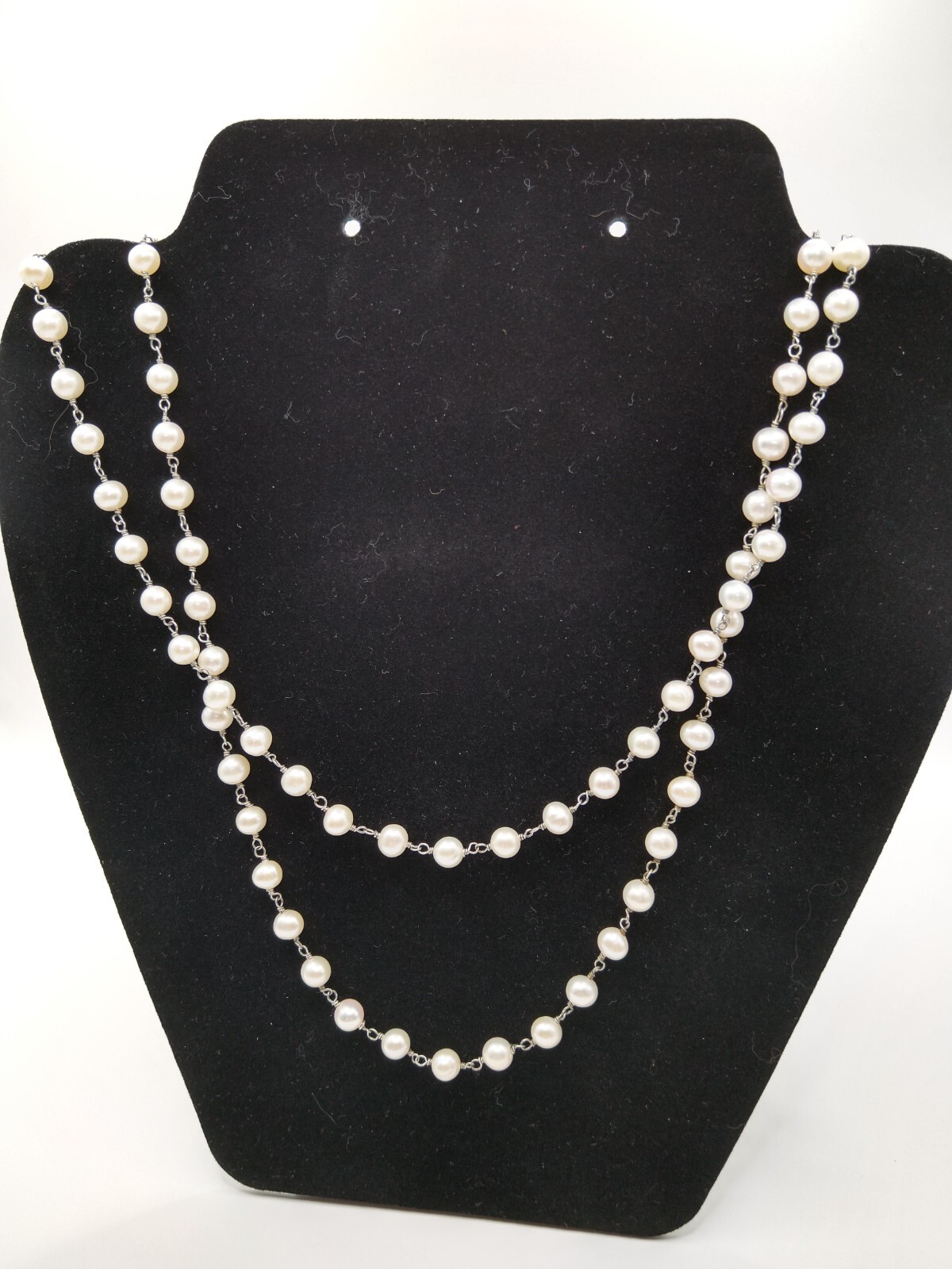 Single Strand Real Fresh Water Pearls with Silver Tone between Pearls Long