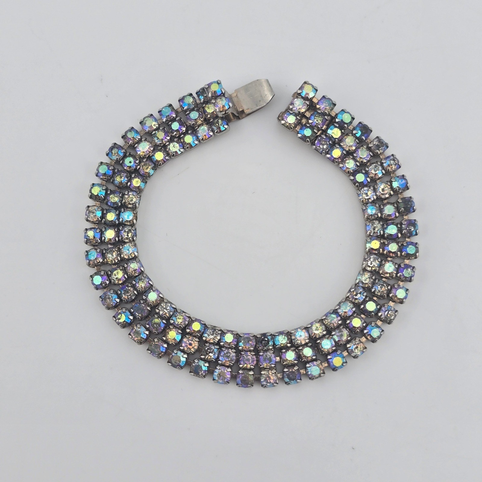 Vintage Weiss Blue AB Rhinestone Bracelet Size 6.5