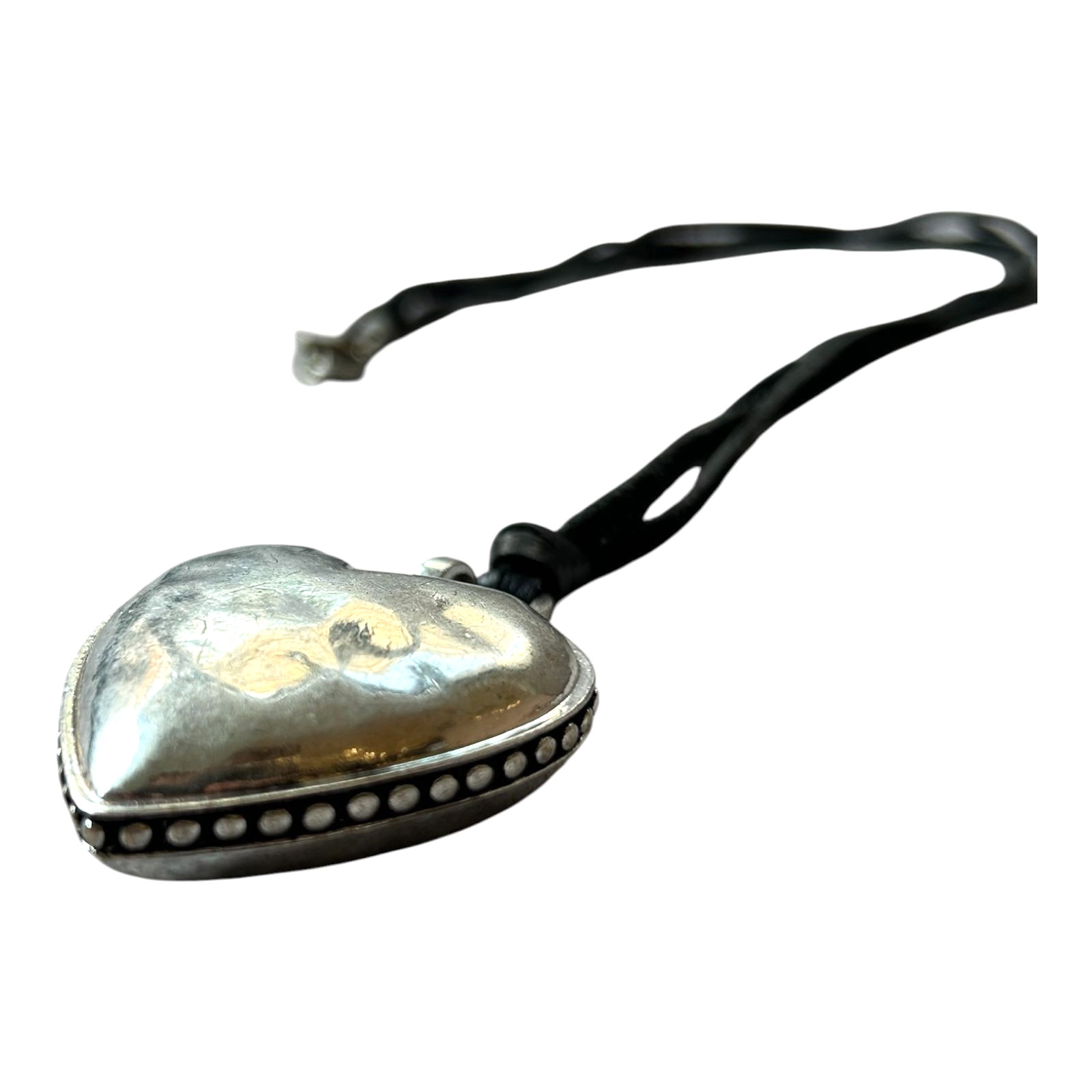 Vintage Silver Tone Heart Locket Necklace Black Leather Boho