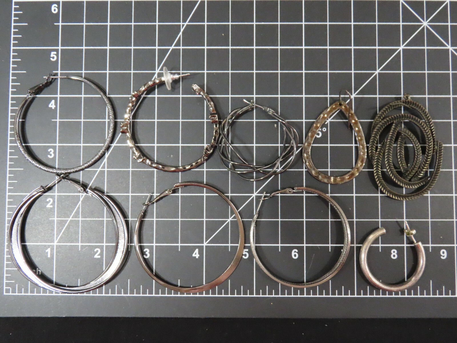 Hoops Dangle Earrings Lot Oxidized Blackened Mixed Vintage Mod Silver Tone B7904