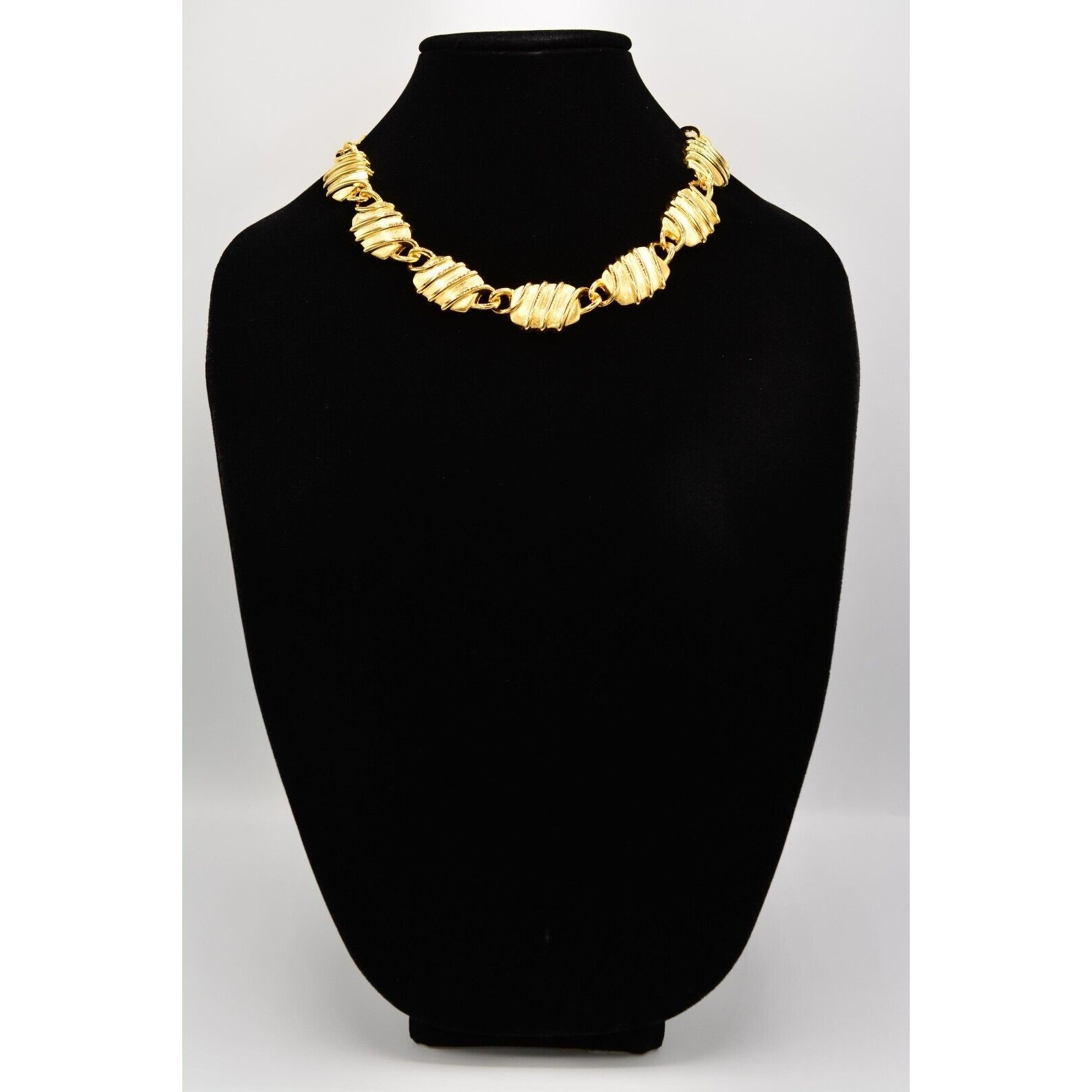 Vintage Statement Collar Necklace Polished Gold Linked Chain Chunky 1980s Bin1
