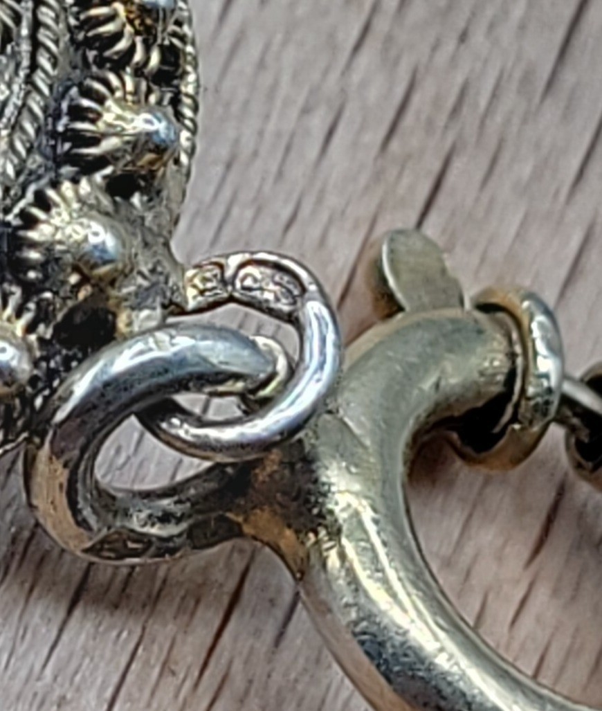 Antique Dutch 833 Silver Filigree Bracelet Green Glass Art Deco S-Hertogenbosch