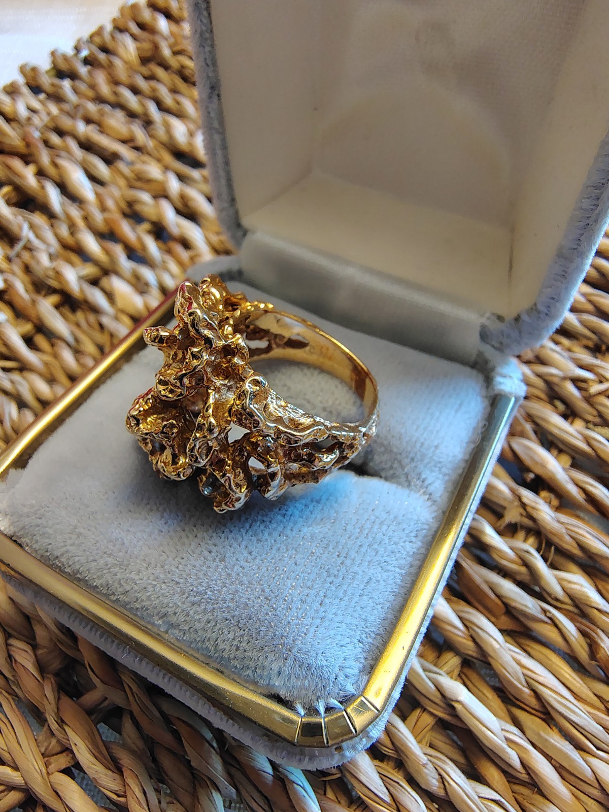 Gold Modernist Brutalist Nugget Coral Cast Ring Mid Century Vintage Sub 14k 9 Gr