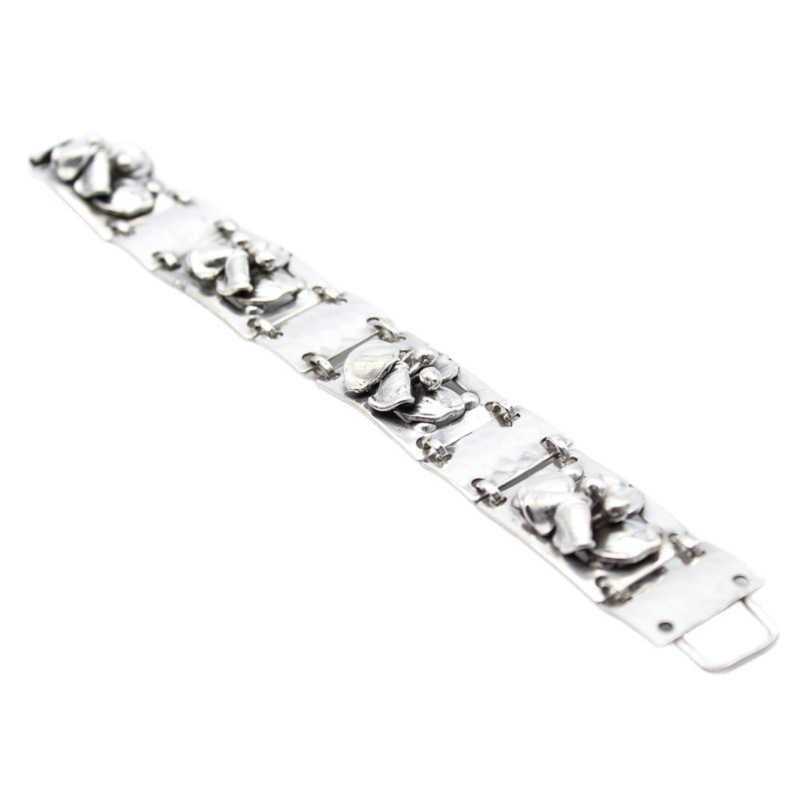 Vintage Sterling Silver 925 Denmark Floral Link Panel Bracelet 7.25″