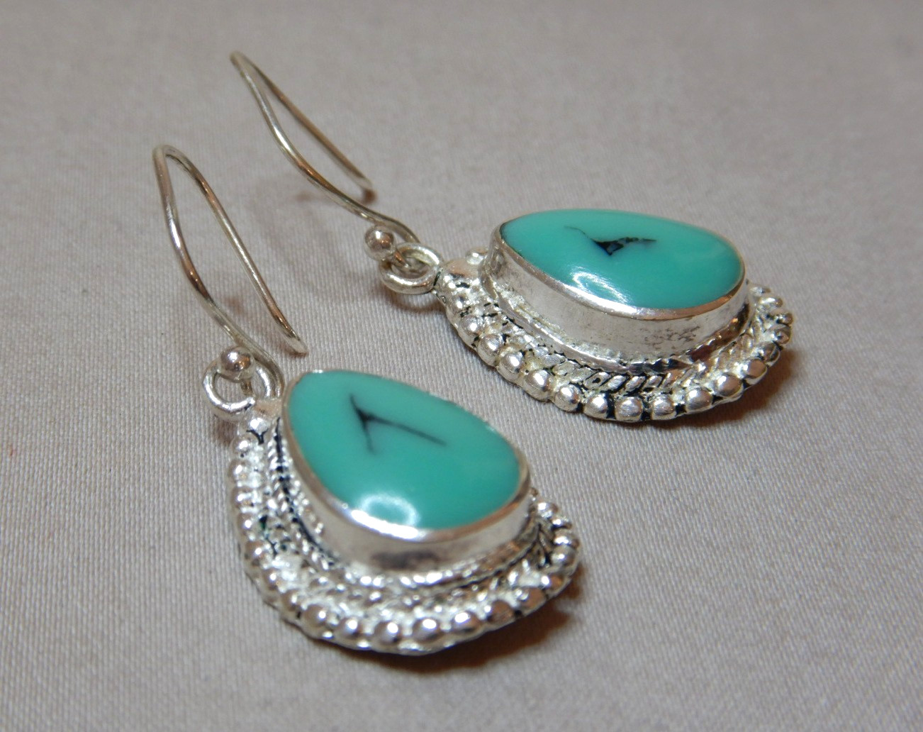 Vintage Turquoise Set Sterling Silver Dangle Drop Earrings 4251