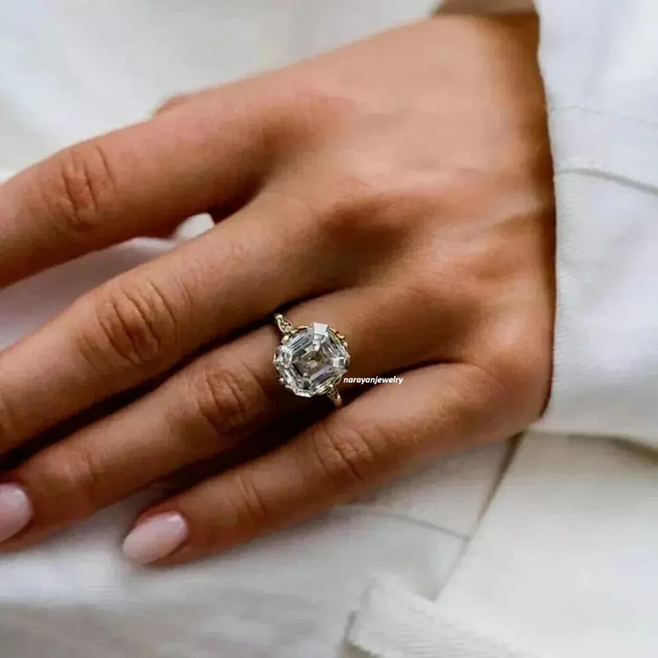 Art Deco Style 3Ct Asscher Cut Lab-Created Diamond Engagement Gold Filled Ring