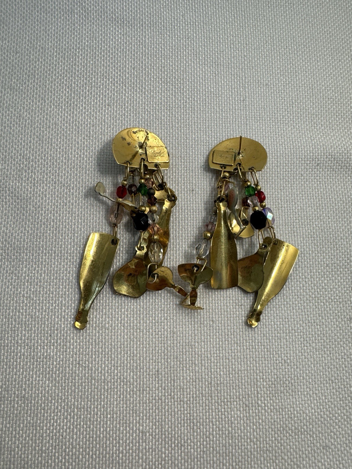 Lunch At The Ritz Wine List Earrings Crystal Enamel Dangle Pierced Ears