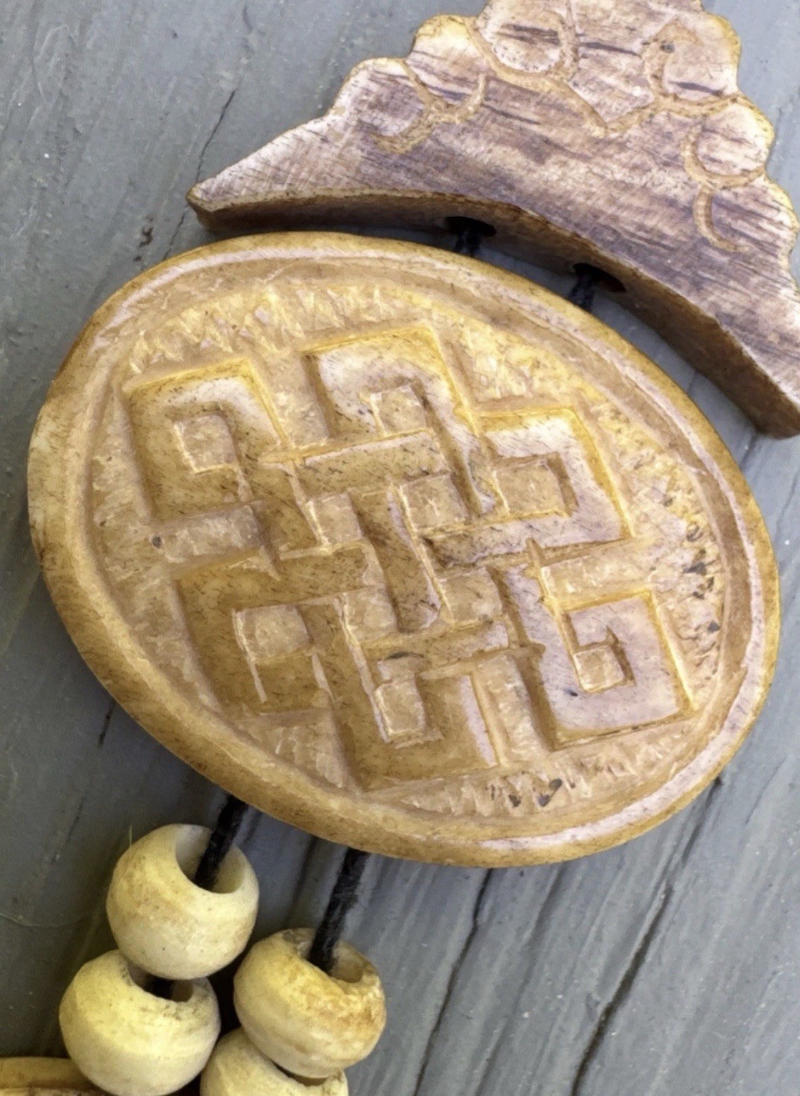 VTG Egyptian Theme Hand Carved Yak Bone Bracelet 5 Symbols/Tibetan Artisans Made