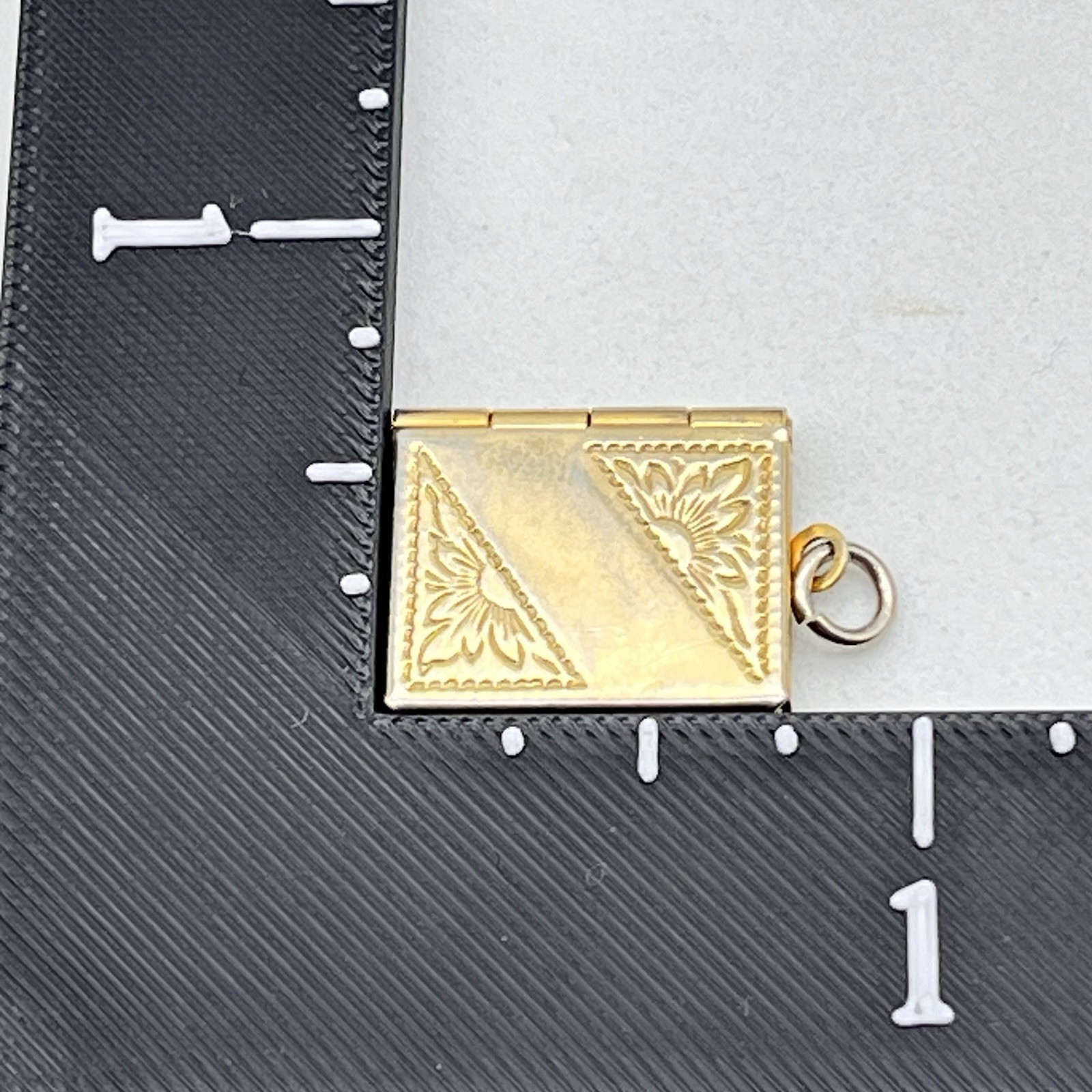 Vintage Book Locket Pendant Gold Tone Engraved .75″