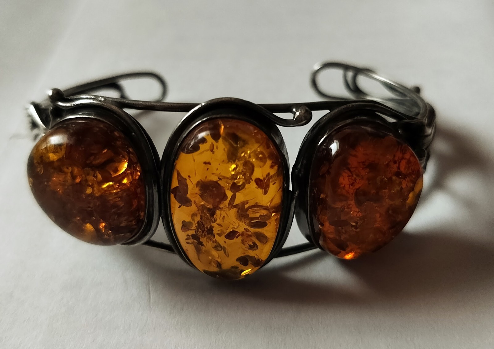 Sterling Silver Cuff Bracelet With Baltic Amber Stones.