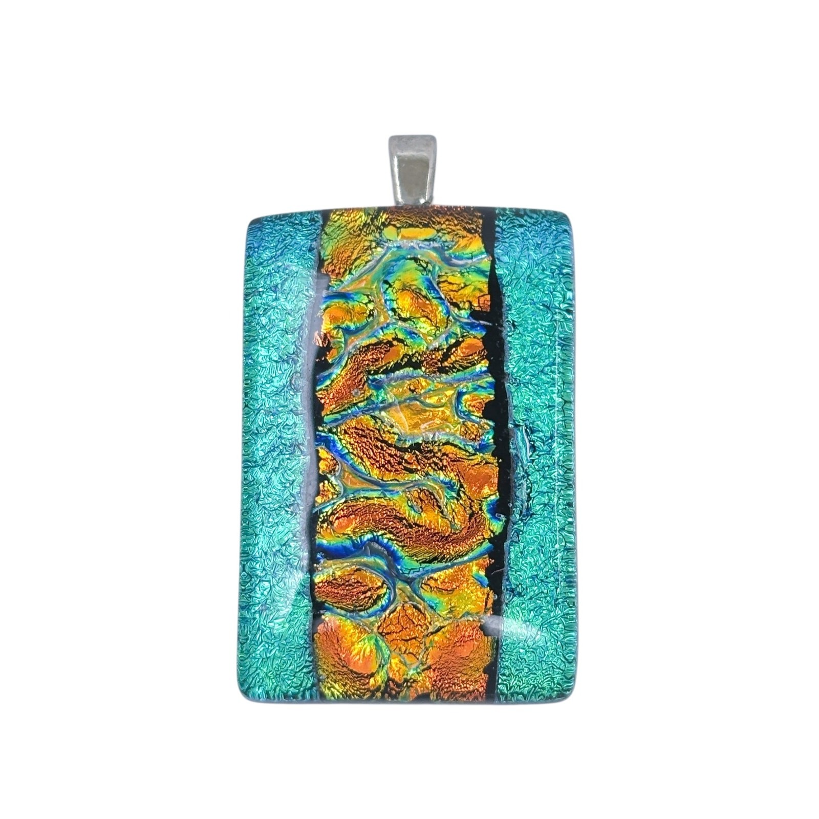 Vintage Sterling Silver 925 | Blue Gold Swirl Dichroic Glass Pendant