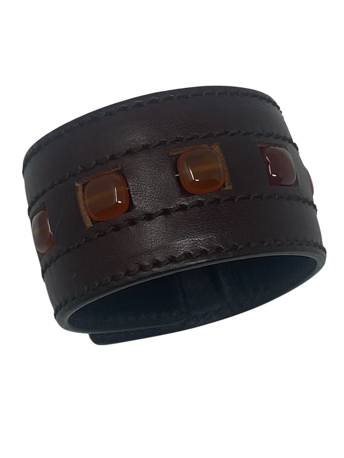Yves Saint Laurent Vintage Brown Rive Gauche Leather Cuff Bracelet YSL
