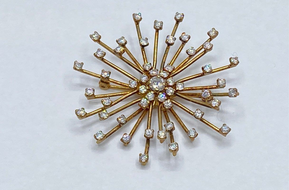 Vintage 925 Sterling Silver Gold Vermeil CZ Starburst Brooch Heart Pendant Set